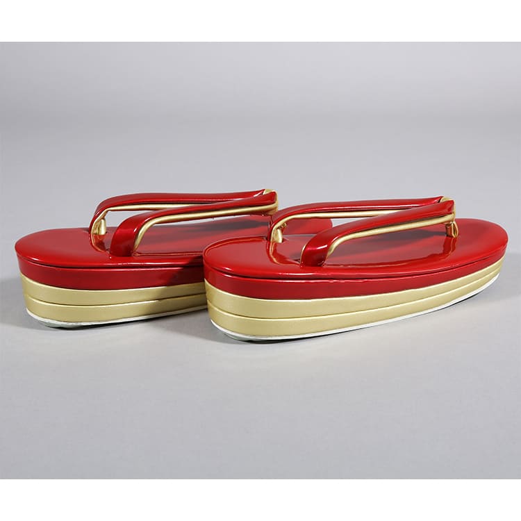 草履バッグ　赤と金