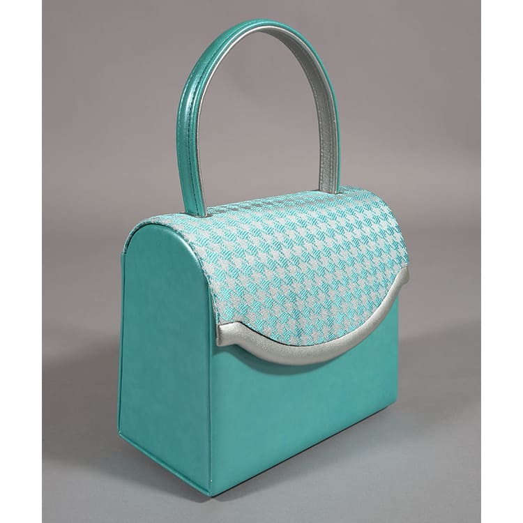 草履バッグ　ターコイズブルー　千鳥格子