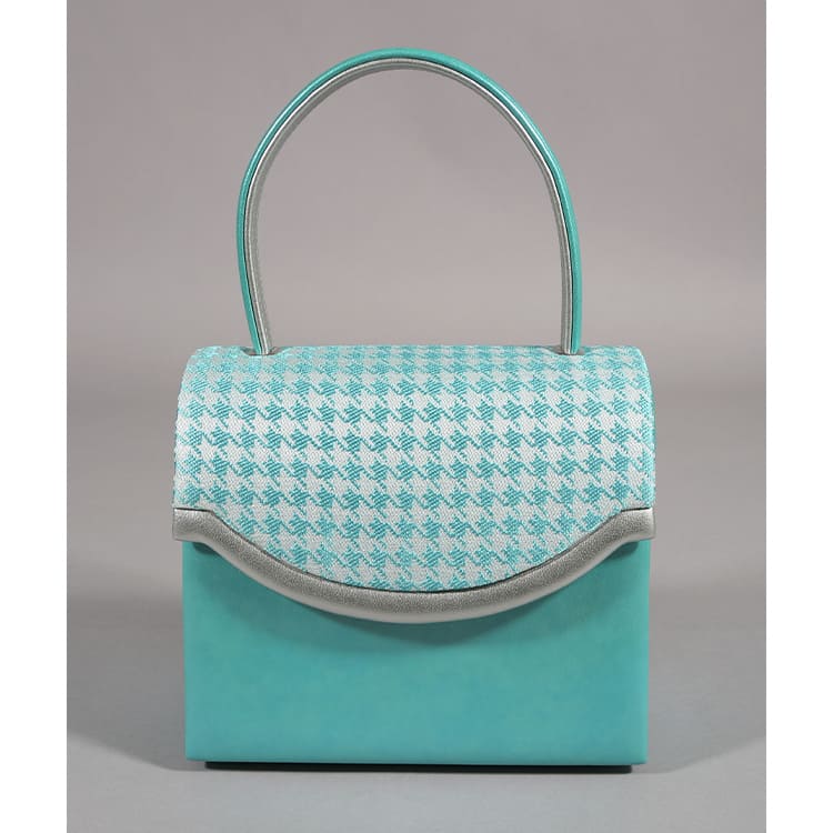 草履バッグ　ターコイズブルー　千鳥格子