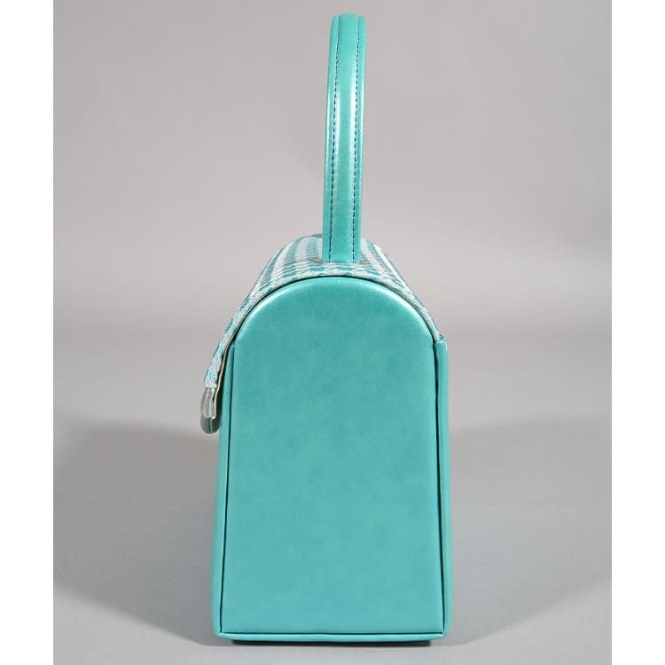 草履バッグ　ターコイズブルー　千鳥格子