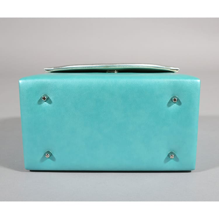 草履バッグ　ターコイズブルー　千鳥格子