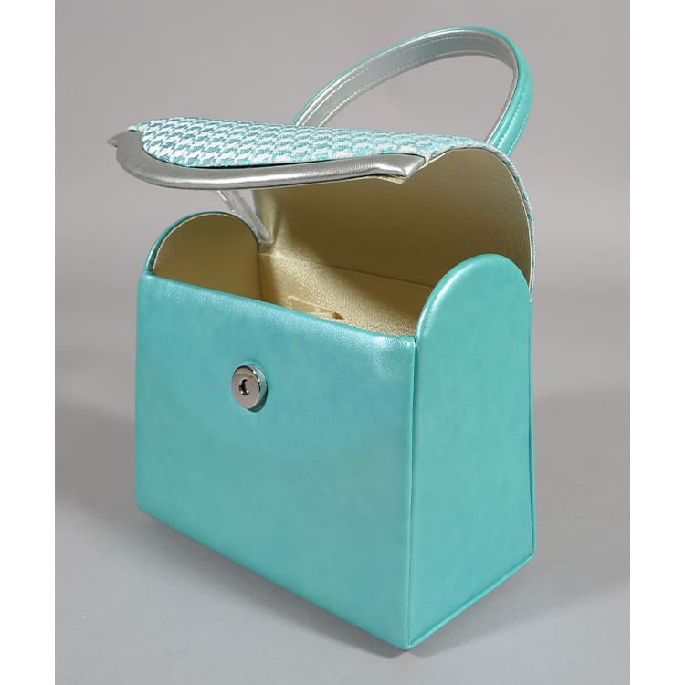 草履バッグ　ターコイズブルー　千鳥格子