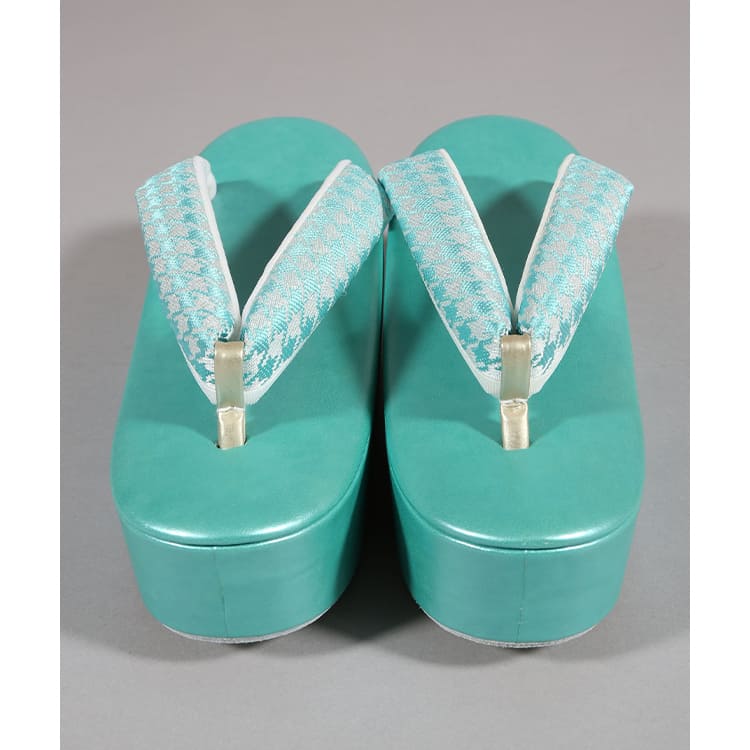 草履バッグ　ターコイズブルー　千鳥格子