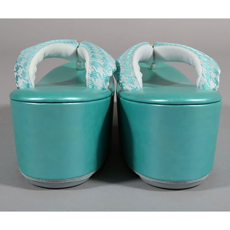 草履バッグ　ターコイズブルー　千鳥格子