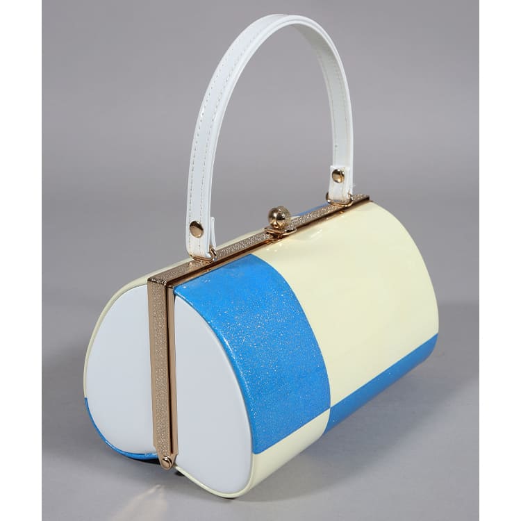 草履バック　青とクリーム色