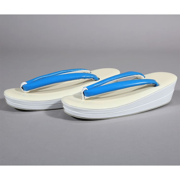 草履バック　青とクリーム色