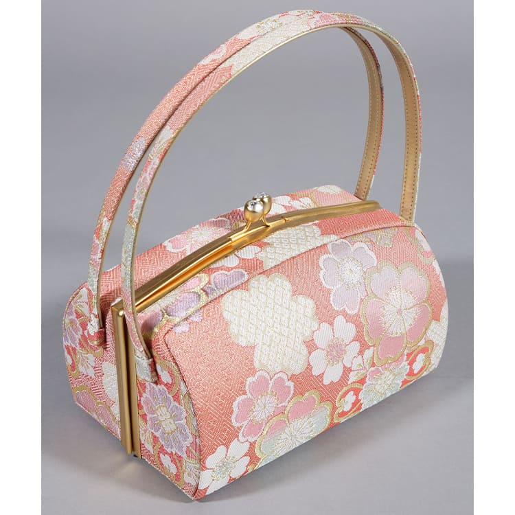 草履バッグ　赤地に花菱　桜