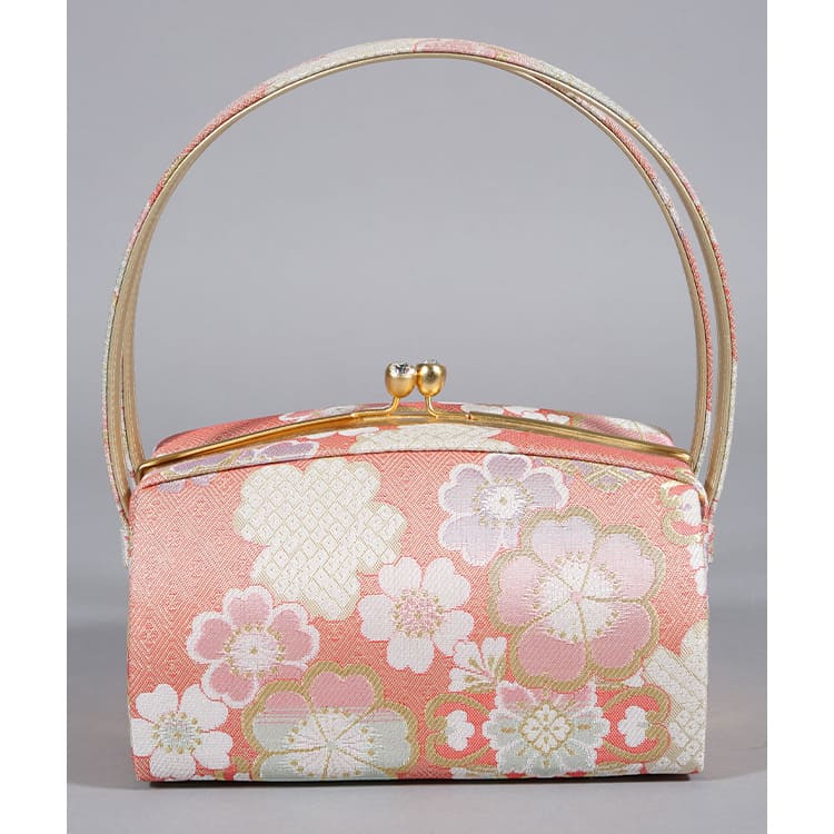 草履バッグ　赤地に花菱　桜