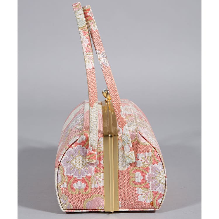 草履バッグ　赤地に花菱　桜