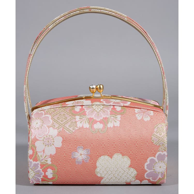草履バッグ　赤地に花菱　桜