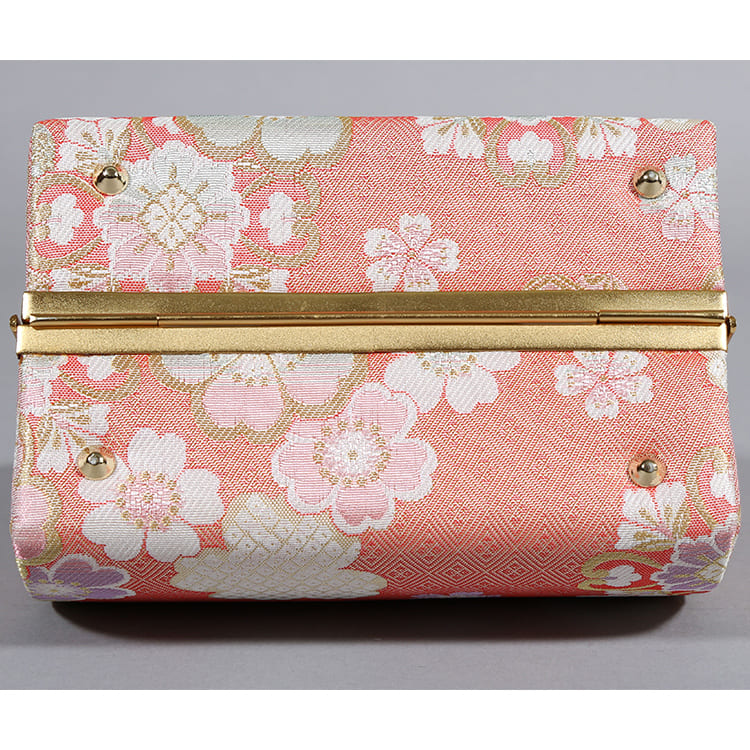草履バッグ　赤地に花菱　桜