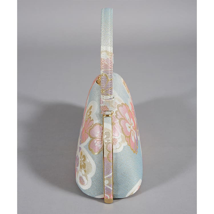 草履バッグ　グレー地に花菱　桜に菊