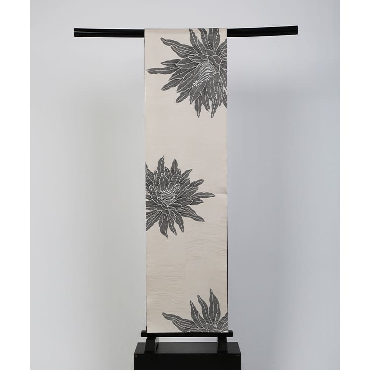 白地袋帯　一道　月下美人