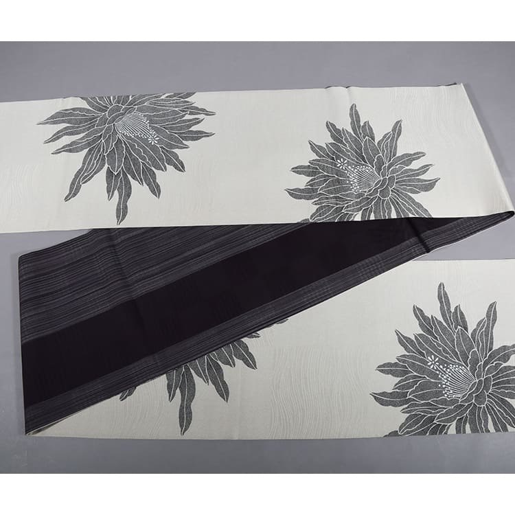 白地袋帯　一道　月下美人