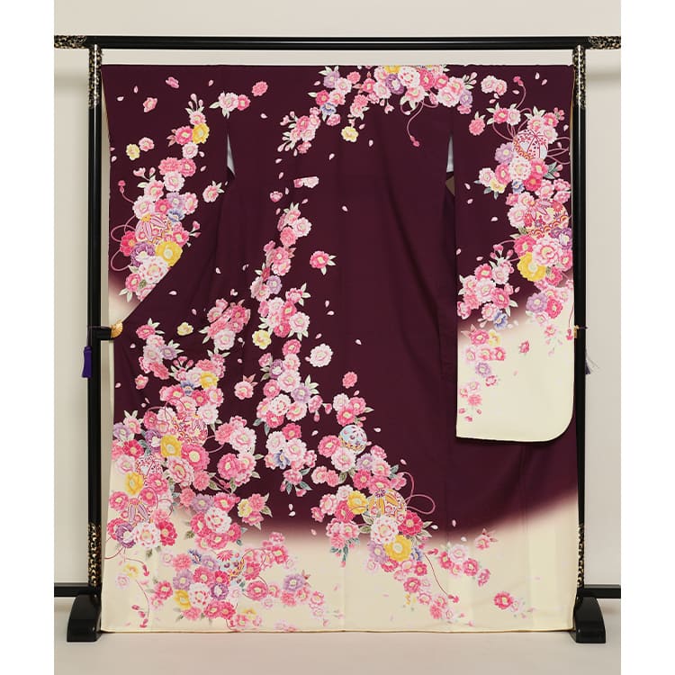 手毬と八重桜　濃紫と生成り