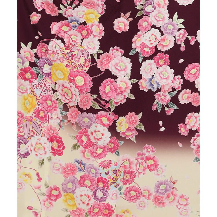 手毬と八重桜　濃紫と生成り