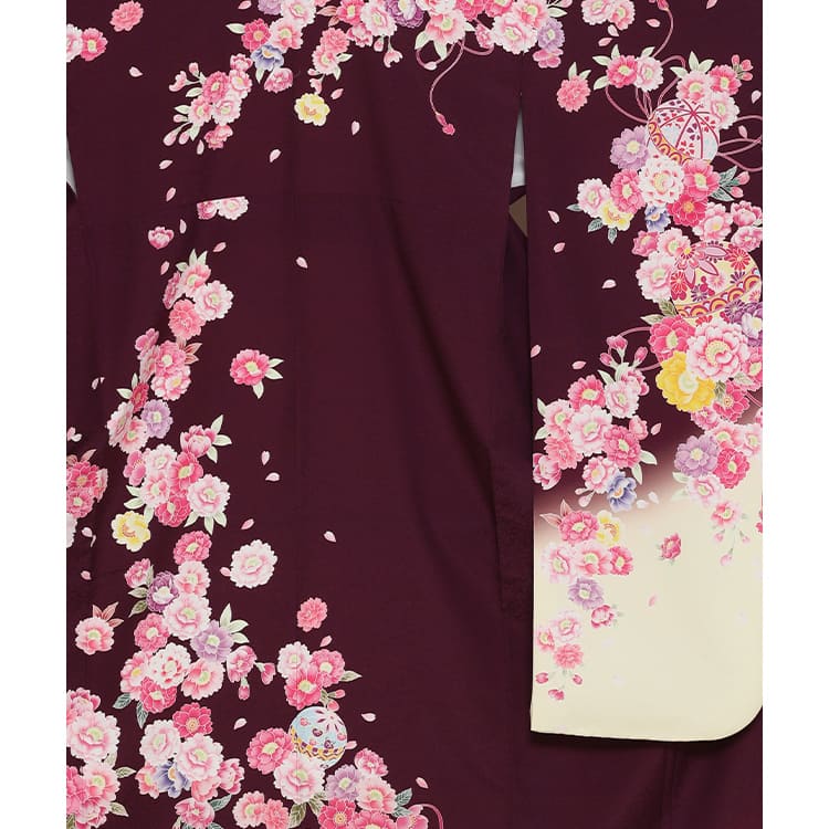 手毬と八重桜　濃紫と生成り