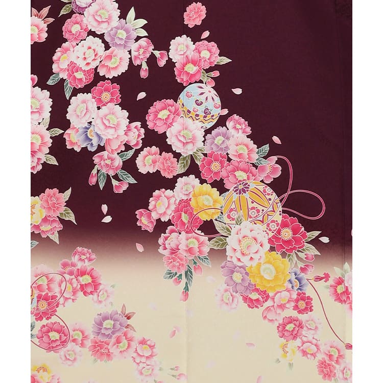 手毬と八重桜　濃紫と生成り