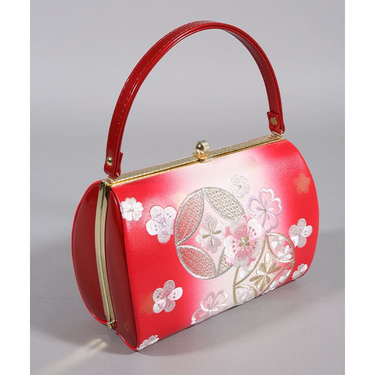 草履バッグ　紅ぼかし　七宝と桜