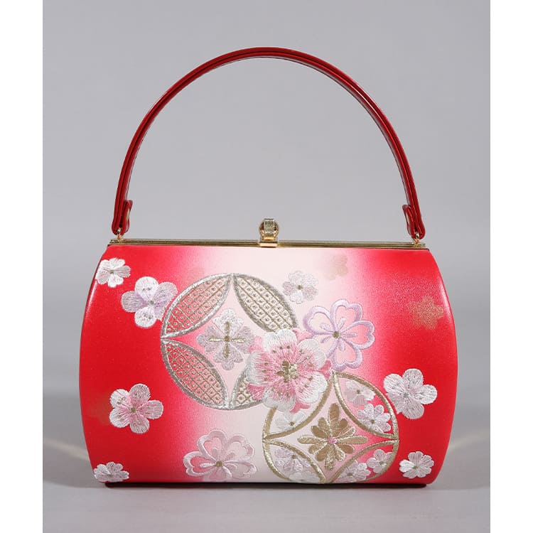 草履バッグ　紅ぼかし　七宝と桜