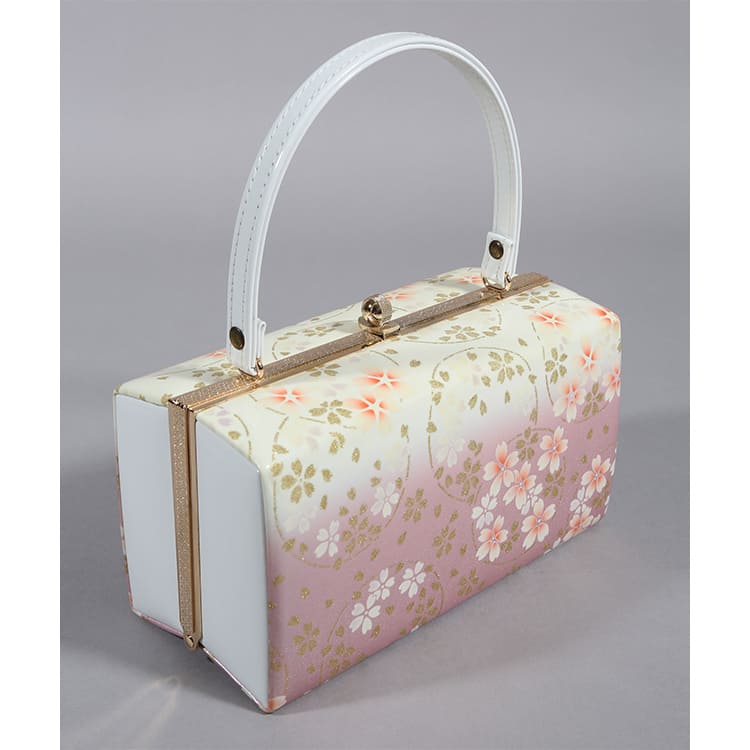 草履バッグ　クリームと薄紫　金彩の小桜