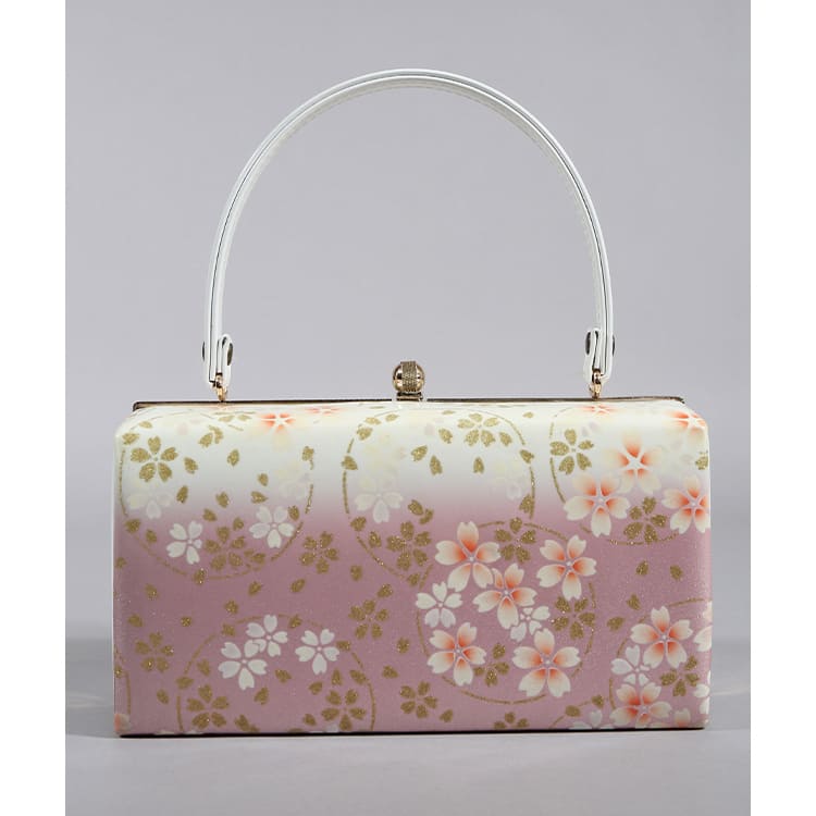 草履バッグ　クリームと薄紫　金彩の小桜