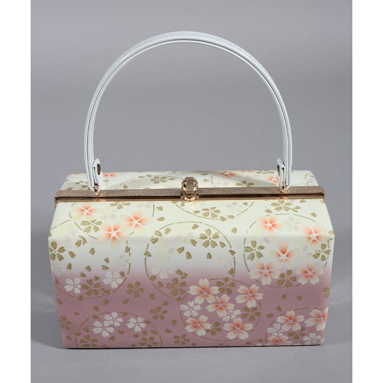 草履バッグ　クリームと薄紫　金彩の小桜
