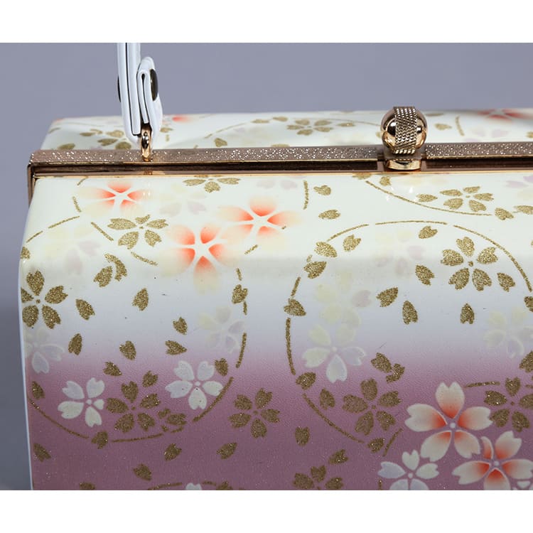 草履バッグ　クリームと薄紫　金彩の小桜