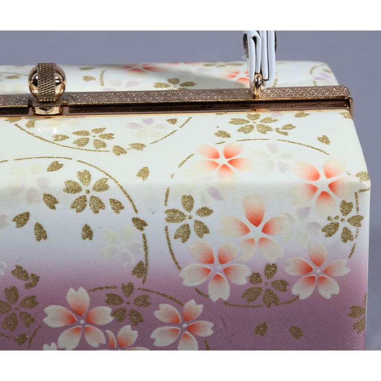 草履バッグ　クリームと薄紫　金彩の小桜
