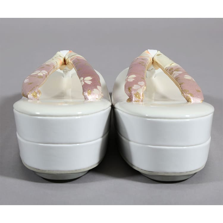 草履バッグ　クリームと薄紫　金彩の小桜