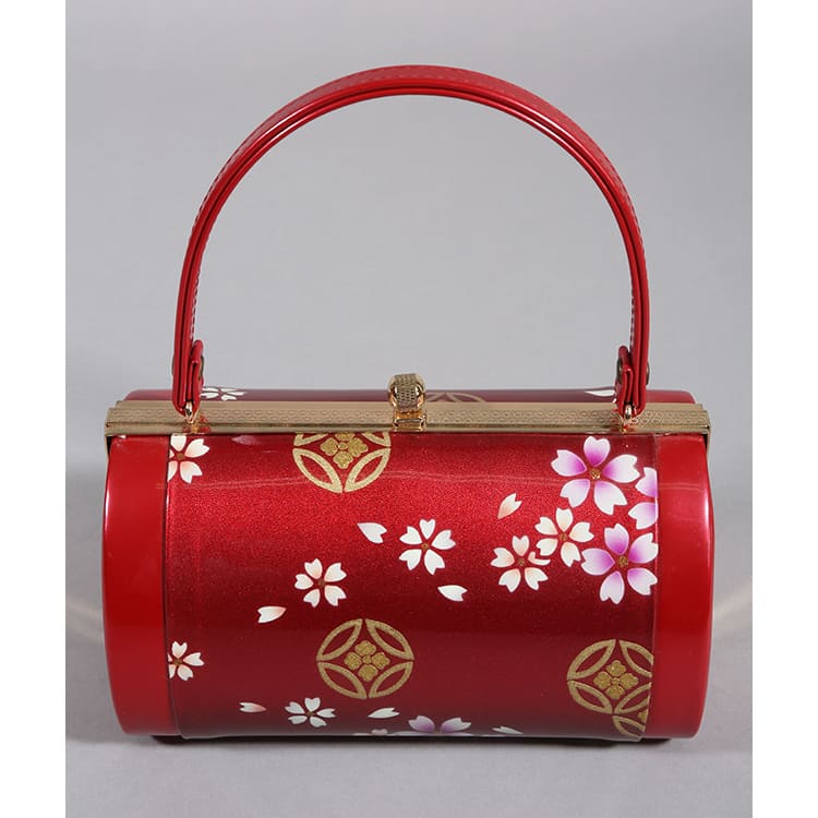 草履バッグ　えんじ　桜と七宝