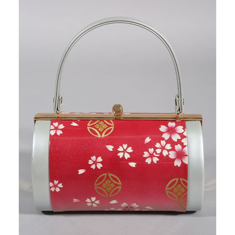 草履バッグ　紅とピンク　桜と七宝