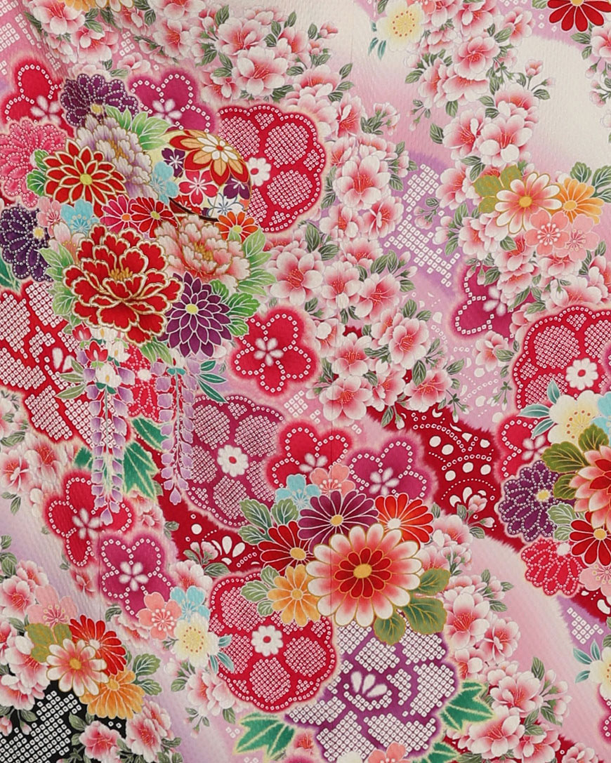 白地　鹿の子染め　花柄