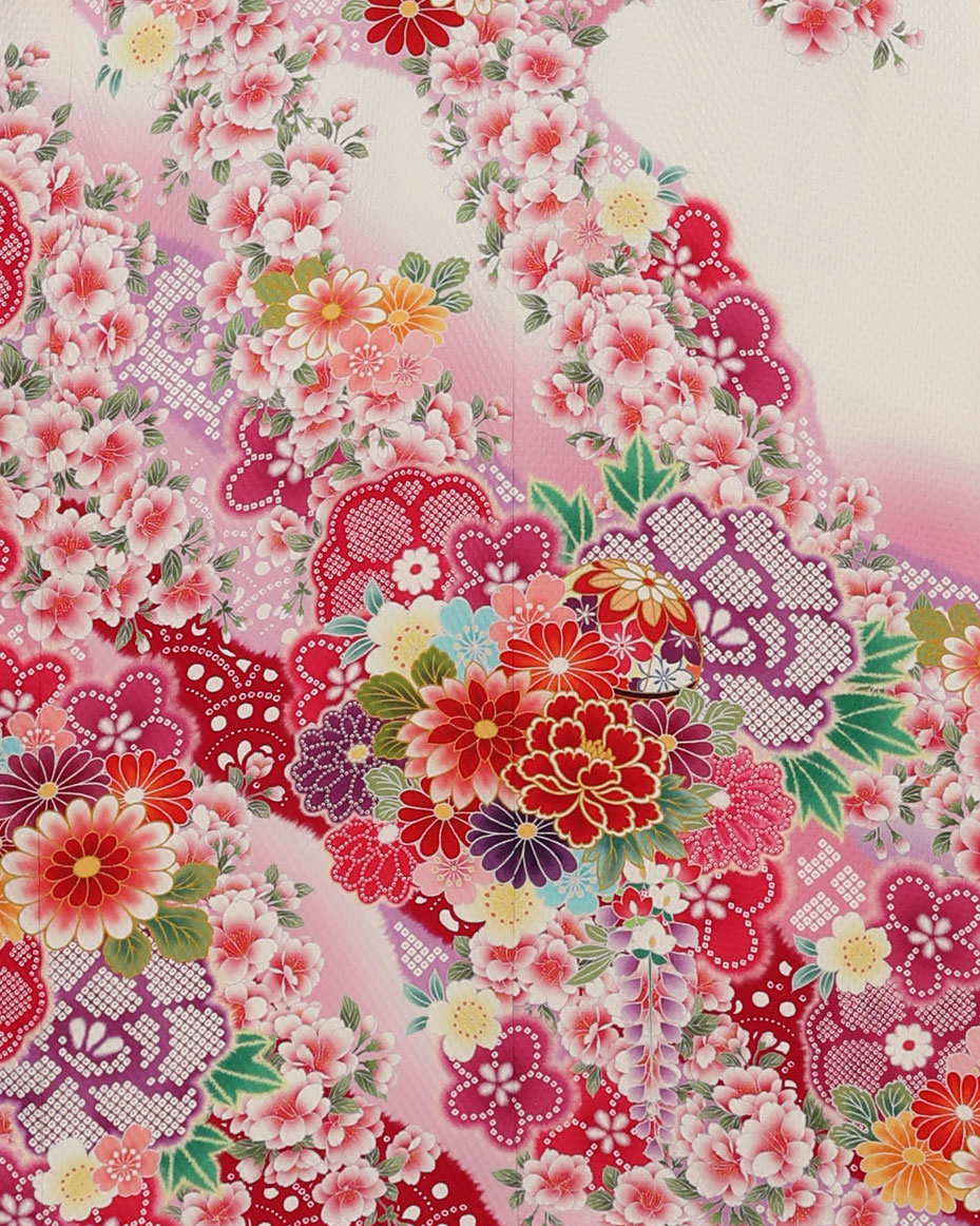 白地　鹿の子染め　花柄
