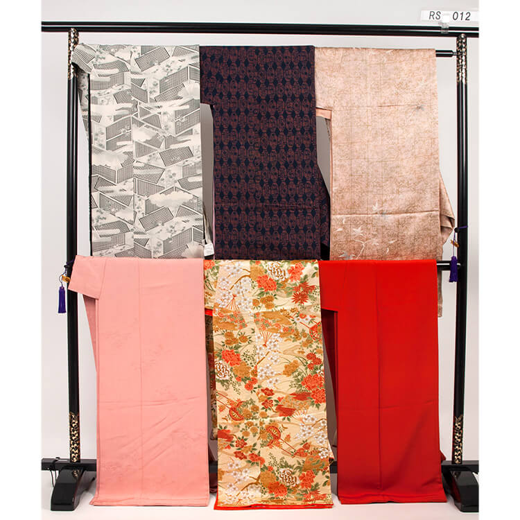 小紋 着物 縮緬 型染 蝶々 松 笹の葉 トールサイズ NK-739 小紋 着物