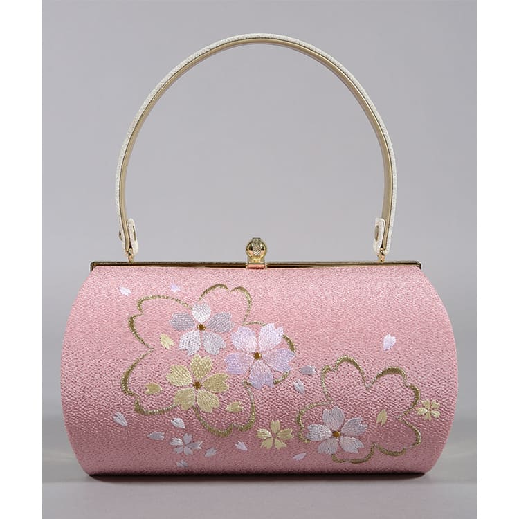 バッグ　ピンクと白　桜の刺繍