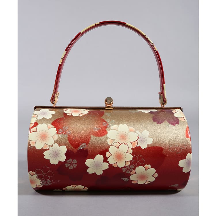 バッグ　ゴールドと赤　桜