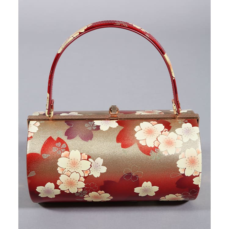 バッグ　ゴールドと赤　桜